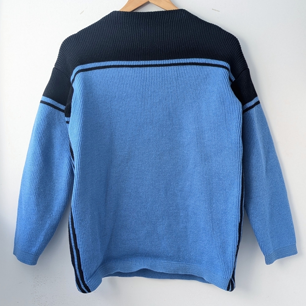 Vintage 70s Wool Ski Black and Blue Knit Sweater - Picture 5 of 12